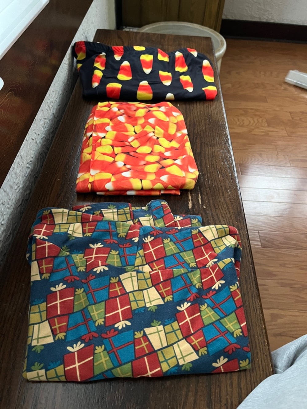 3-Pack women’s Holiday-themed leggings — Multi-Color Gift & Candy Corn Prints -